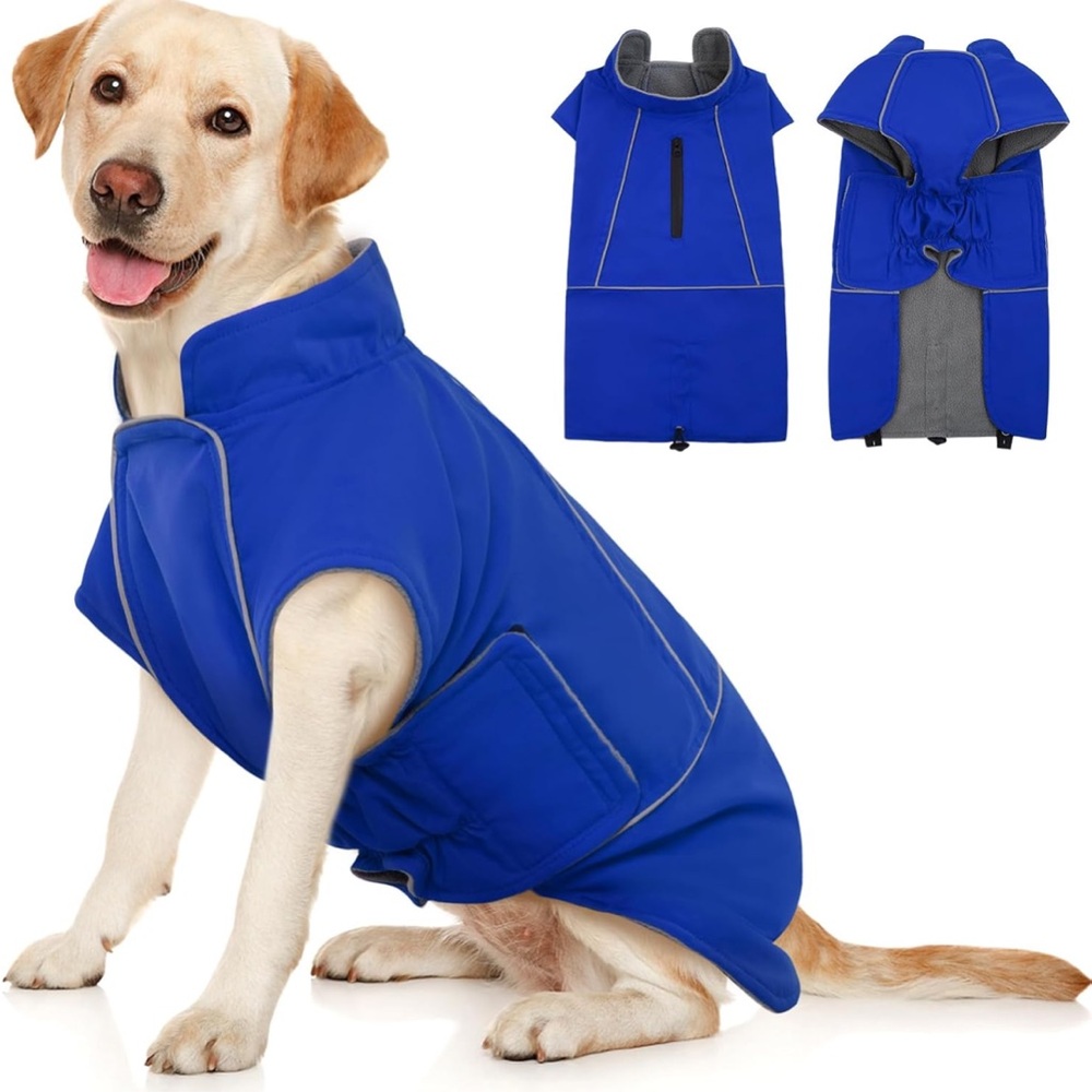 Blue Dog Raincoat Jacket Waterproof Windproof Jacket With Fleece Liner Size L